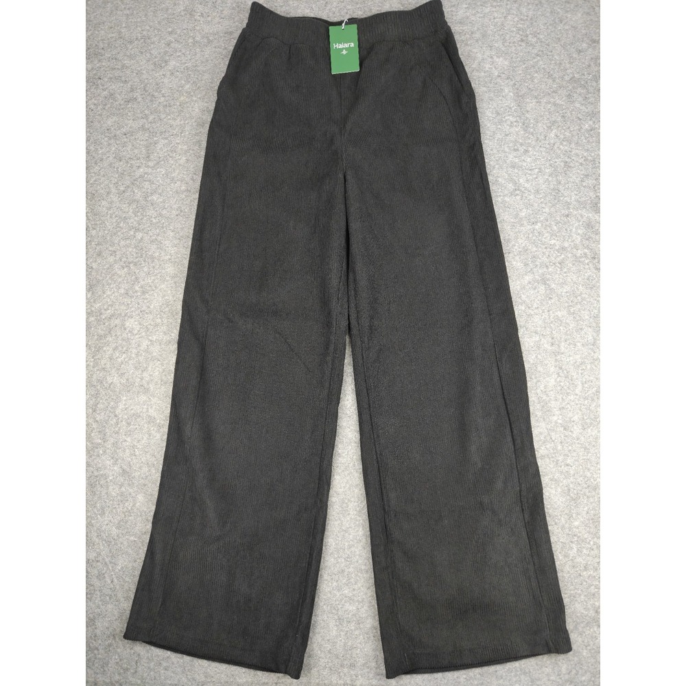 Halara High Waisted Wide Leg Pants Womens Medium Tall Corduroy Ribbed Soft Black